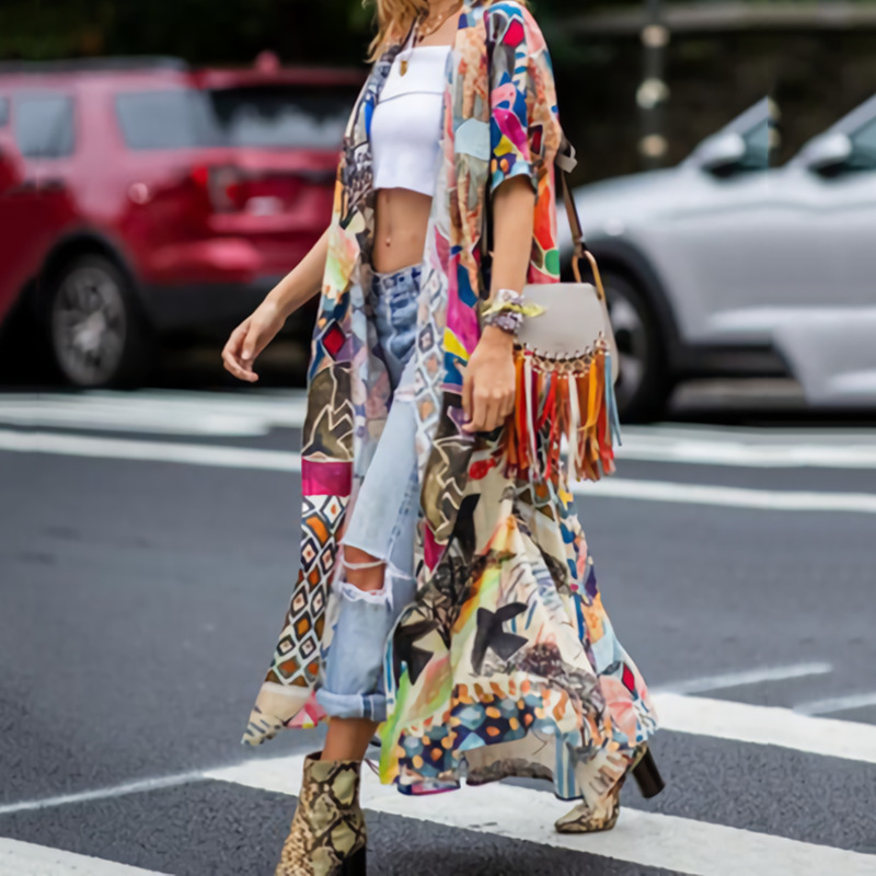 Cotton Printed Jacket Long Beach Sunscreen Cardigan