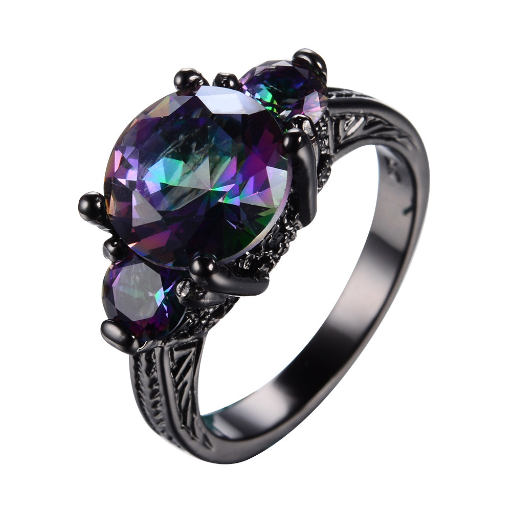Black Gold And Black Gold Claws Colorful Round Diamond Zircon Ring - Image 2