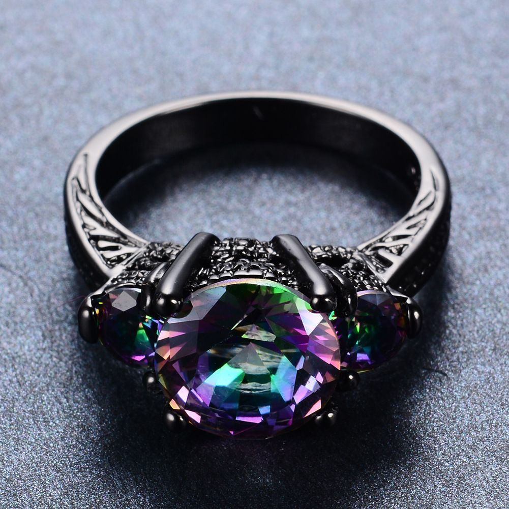 Black Gold And Black Gold Claws Colorful Round Diamond Zircon Ring - Image 3