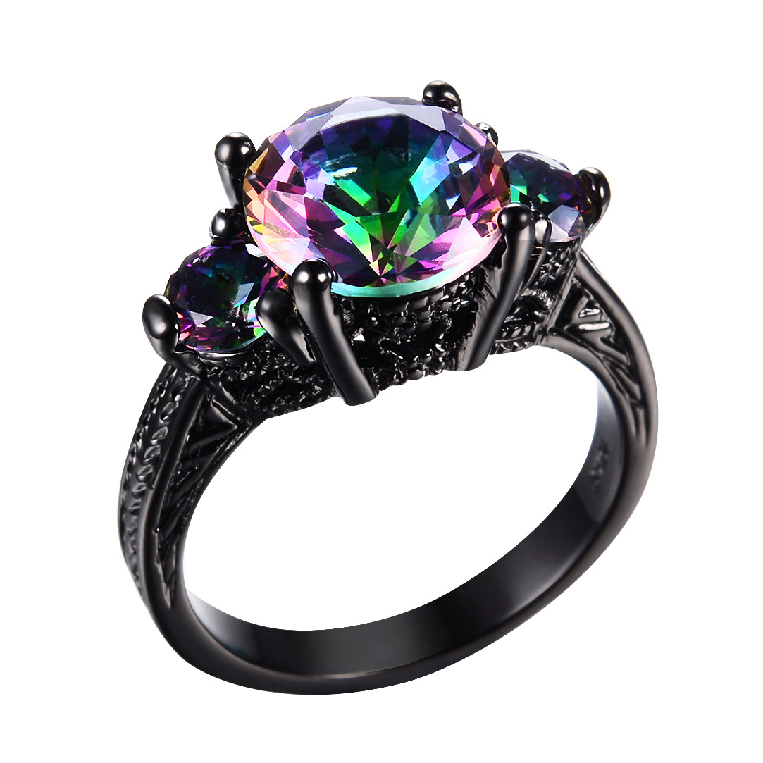Black Gold And Black Gold Claws Colorful Round Diamond Zircon Ring - Image 4