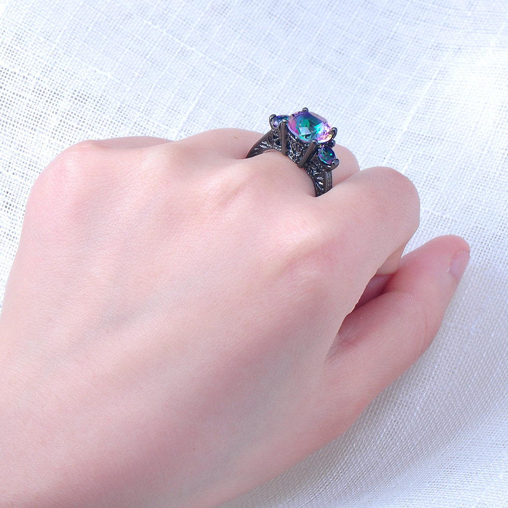 Black Gold And Black Gold Claws Colorful Round Diamond Zircon Ring - Image 5