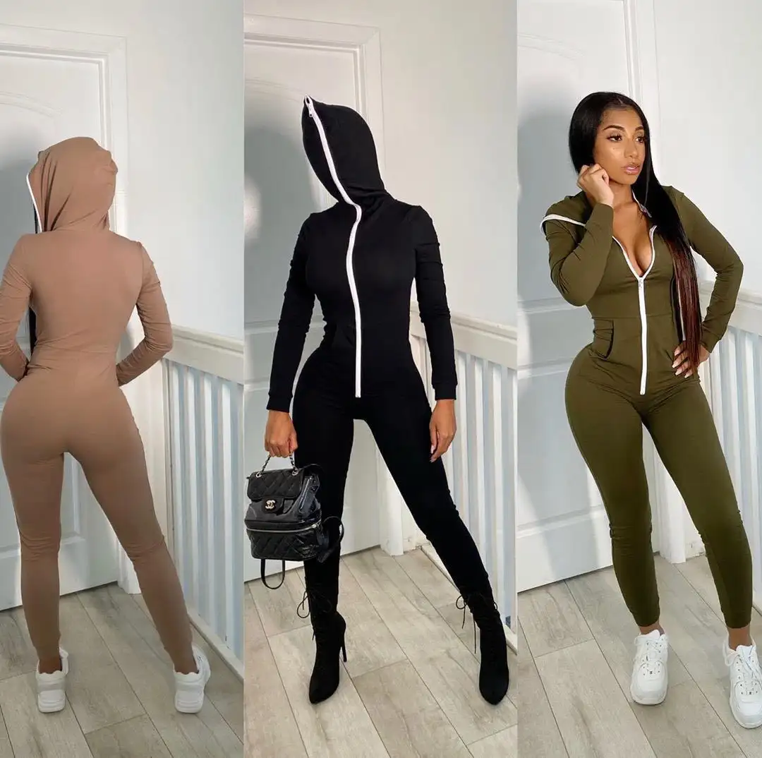 Women's Hooded Solid Color Jumpsuit Sweater