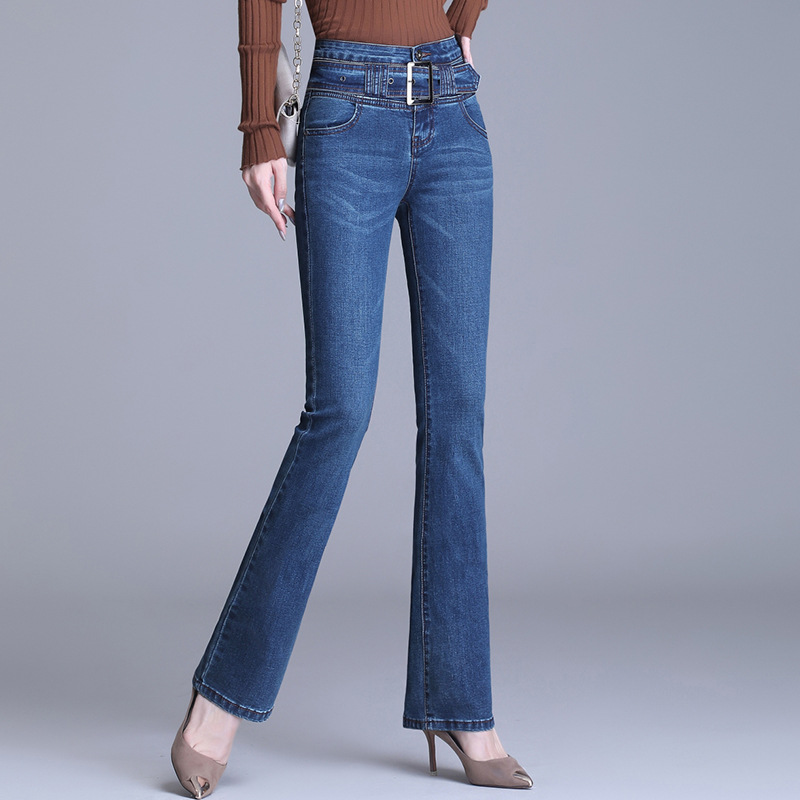 Title 1, Jeans casuais coreanas bootcut cintura alta alg...