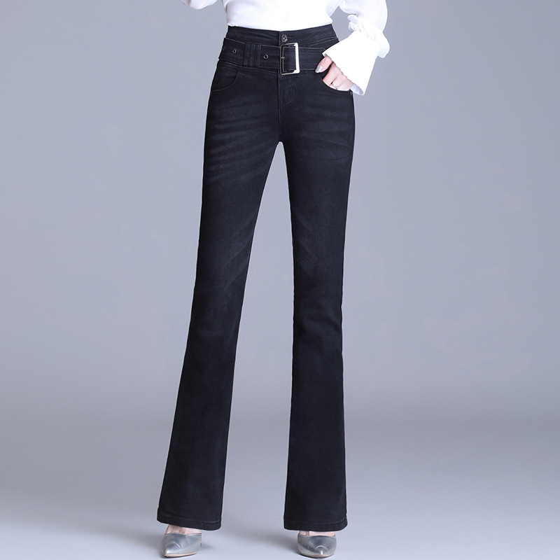 Title 5, Jeans coreani casual bootcut a vita alta in cot...