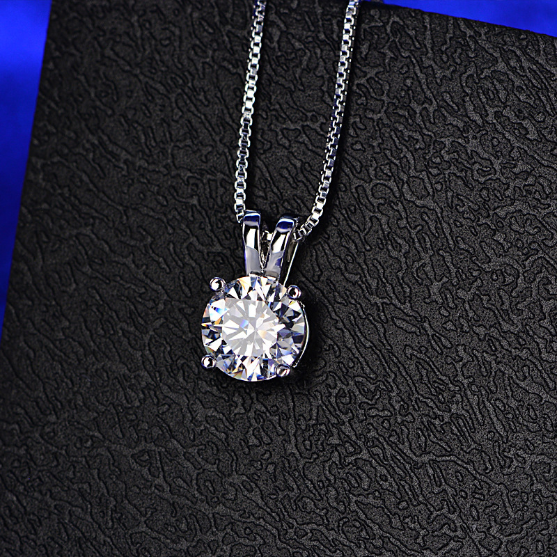 Sterling Silver S925 Single Diamond Necklace  Zircon Pendant