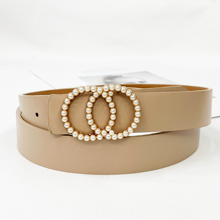 Title 2, Ladies PU Inlaid Pearl Hanging Buckle Belt