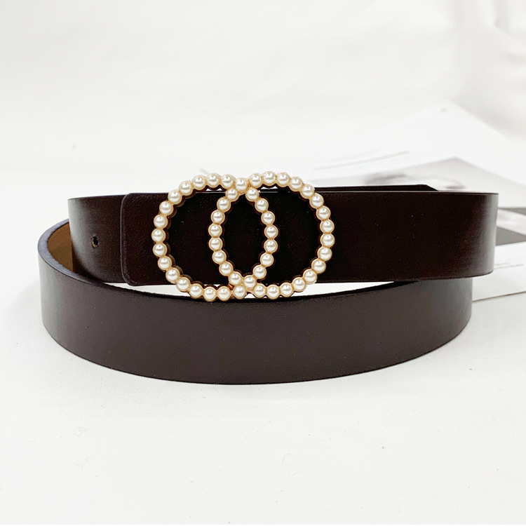 Title 3, Ladies PU Inlaid Pearl Hanging Buckle Belt