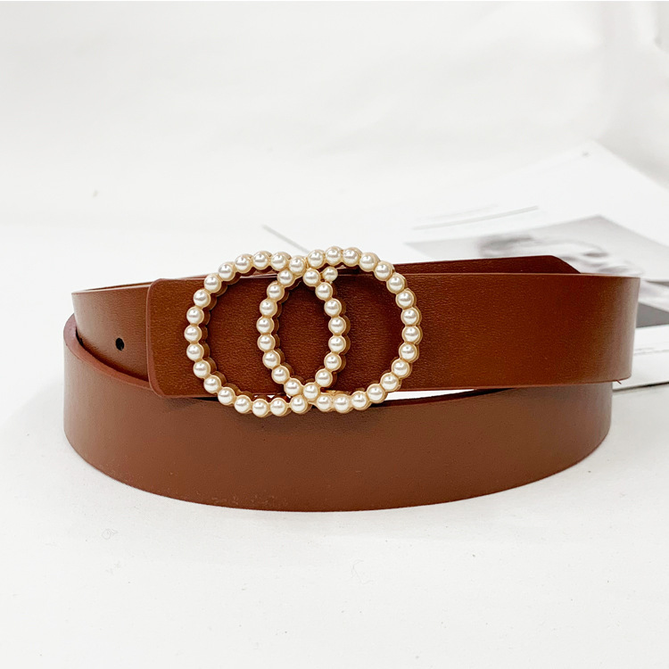 Title 5, Ladies PU Inlaid Pearl Hanging Buckle Belt