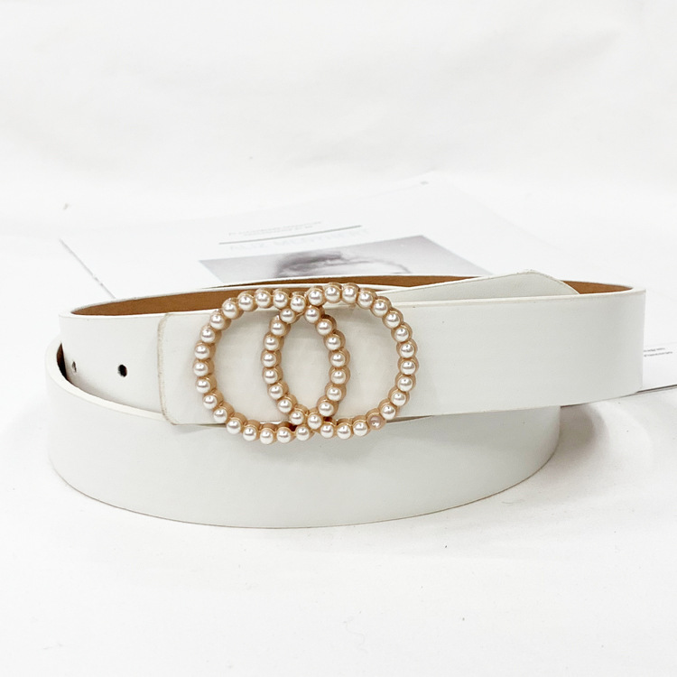 Title 4, Ladies PU Inlaid Pearl Hanging Buckle Belt