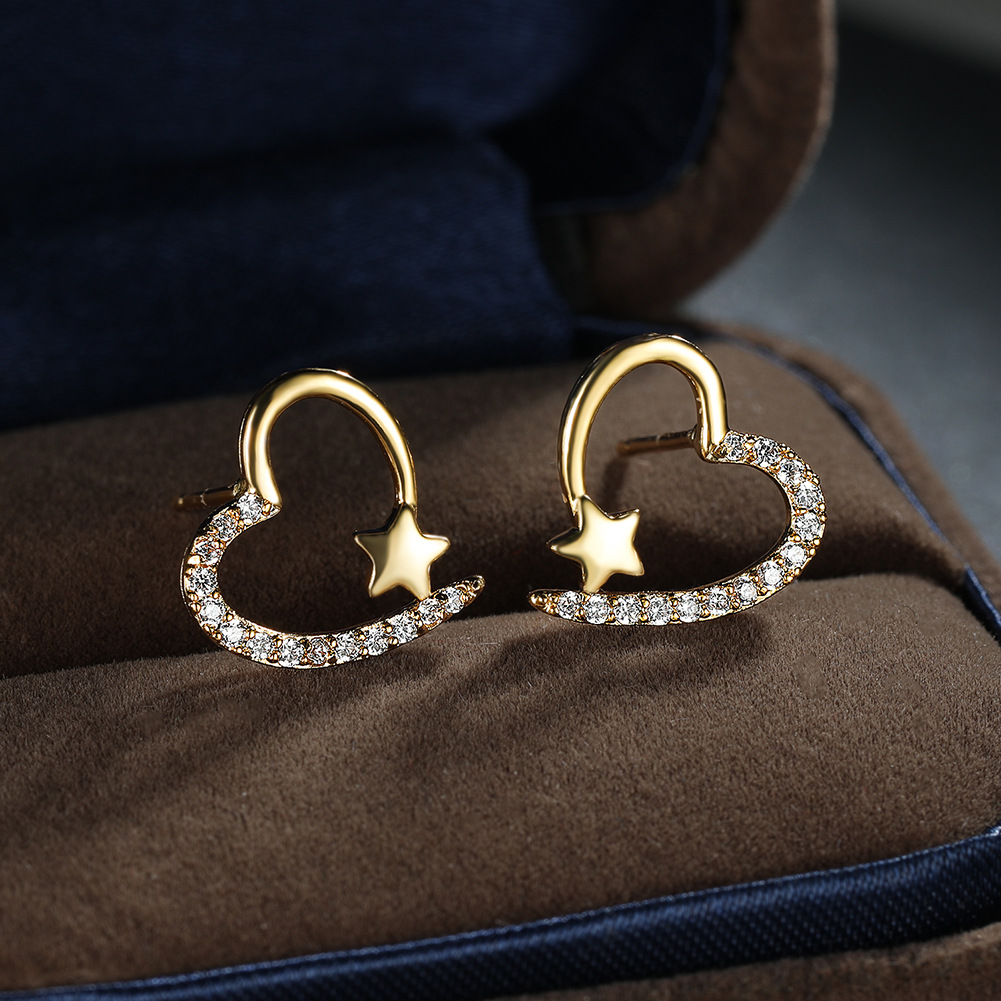 Women's Gold And White Diamonds Love Ear Studs