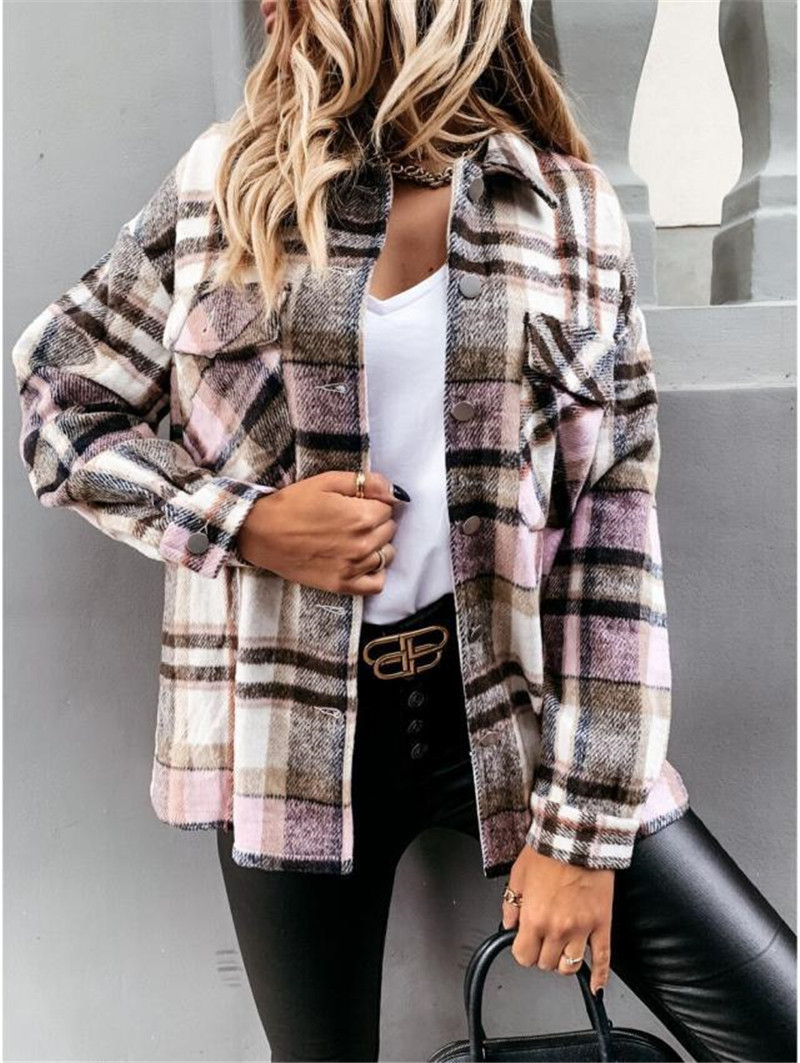 Retro Casual Long-sleeved Lapel Plaid Shirt Jacket