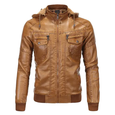 Fleece Warm Leather Jacket with Hooded