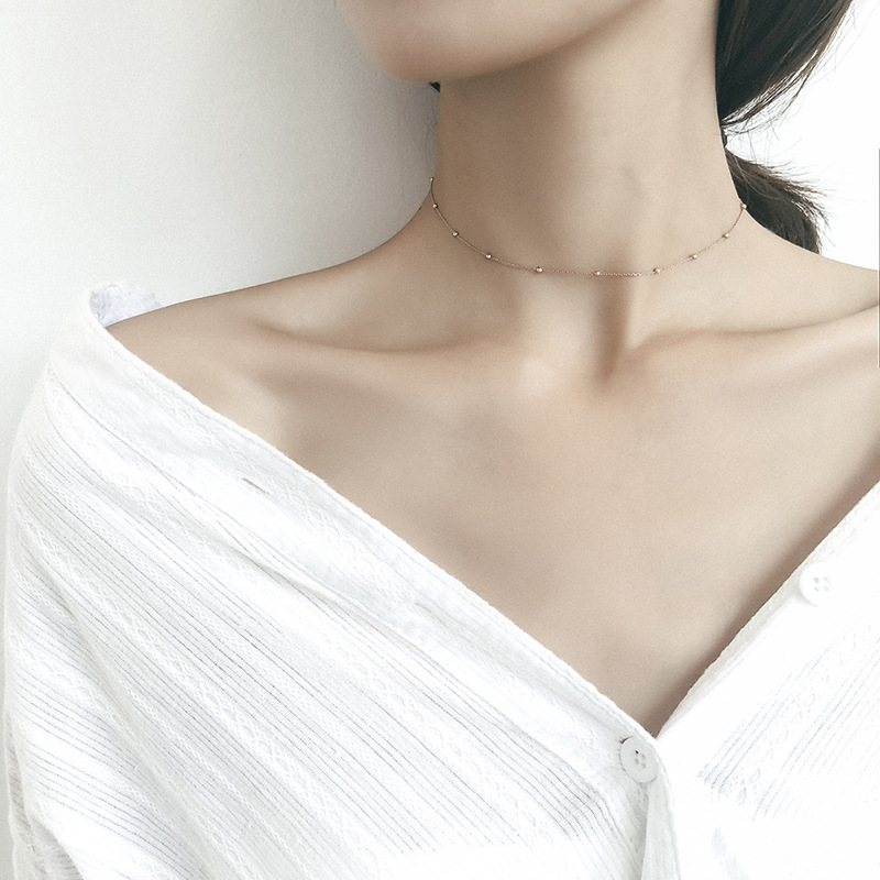 Thin Necklace, Thin Spaced Beads, Clavicle Chain, Simple Short Style