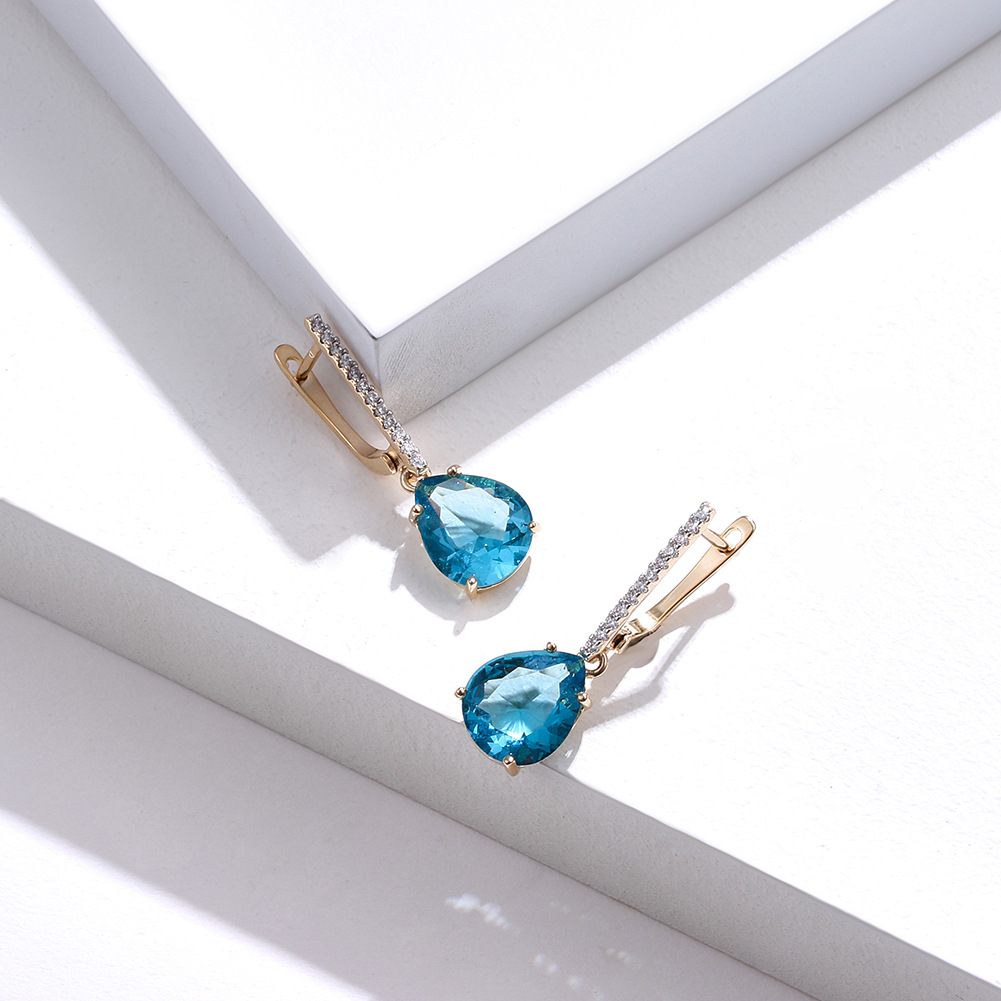 European and American Zircon Row Diamond Champagne Gold Separated Copper Earrings