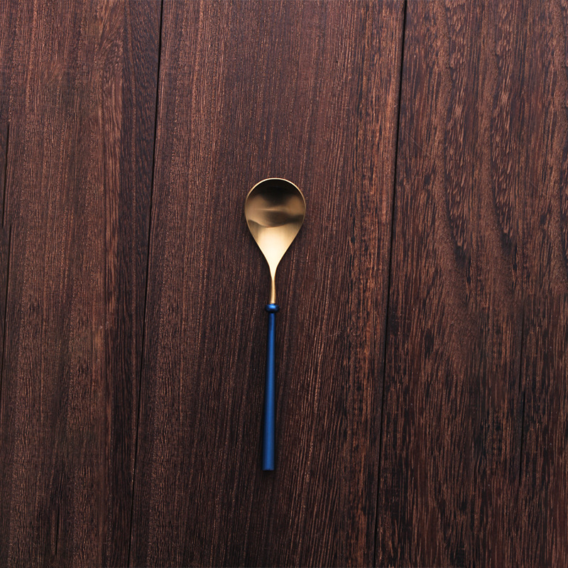 European Style 304 Stainless Steel Blue Gold Steak Knife Fork Spoon