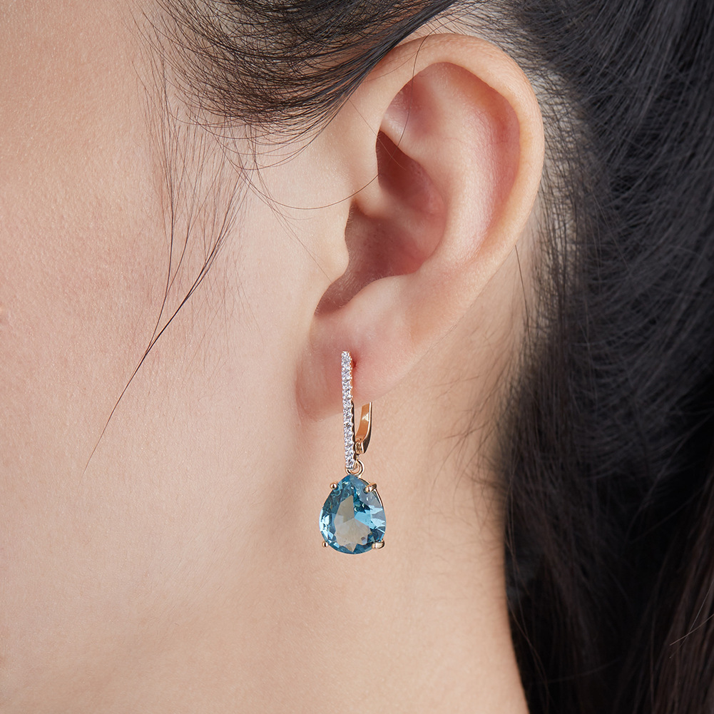 European and American Simple Blue Zircon Earrings 
