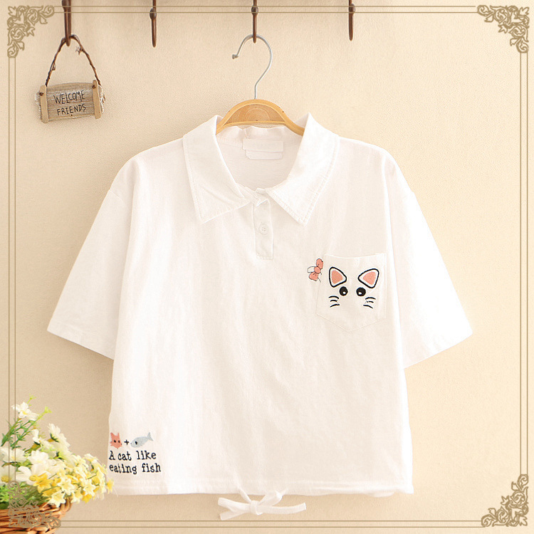 New Cat Loves Fish Thin Versatile Loose T-Shirt