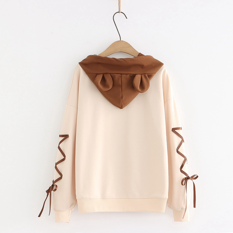 Printed Hooded Pullover Student Long-Sleeved Sweater Top