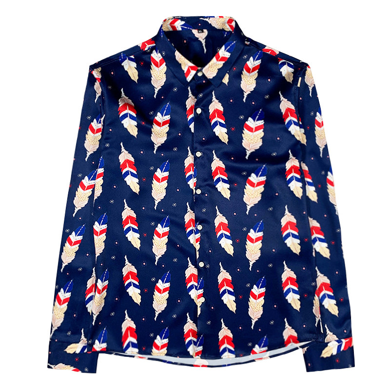 Men's Slim Feather Print Long Sleeve Shirt