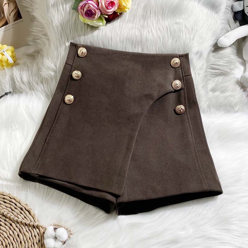 Korean Women's High-Waisted Double-Breasted Woolen Wide-Leg Pants