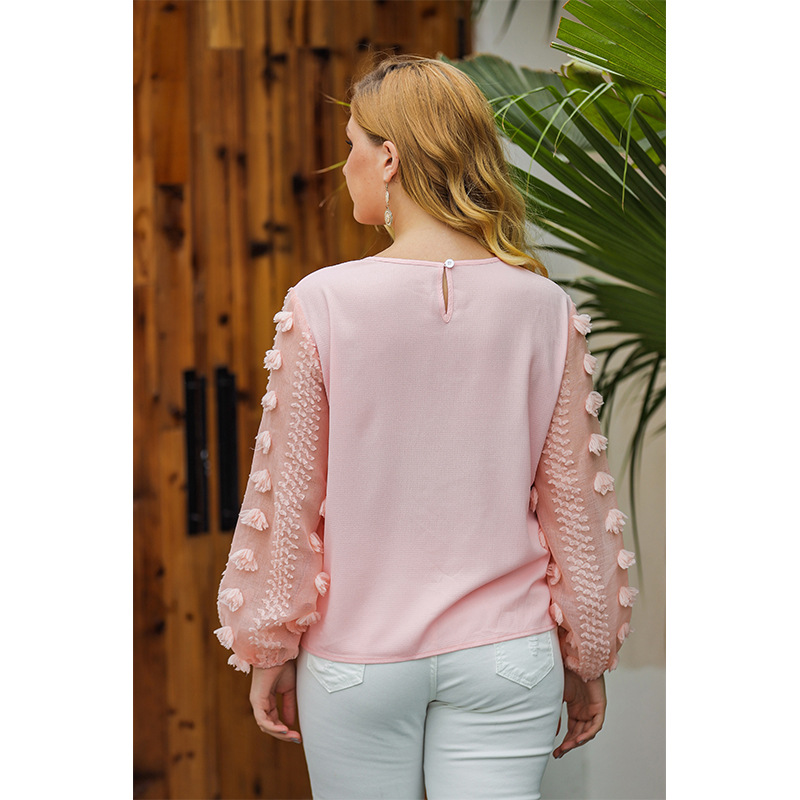 Sweet Pink Lantern Sleeve Chiffon Shirt