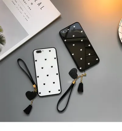 Compatible with Apple , Love Dot Mobile Phone Case With Lanyard Glass Case