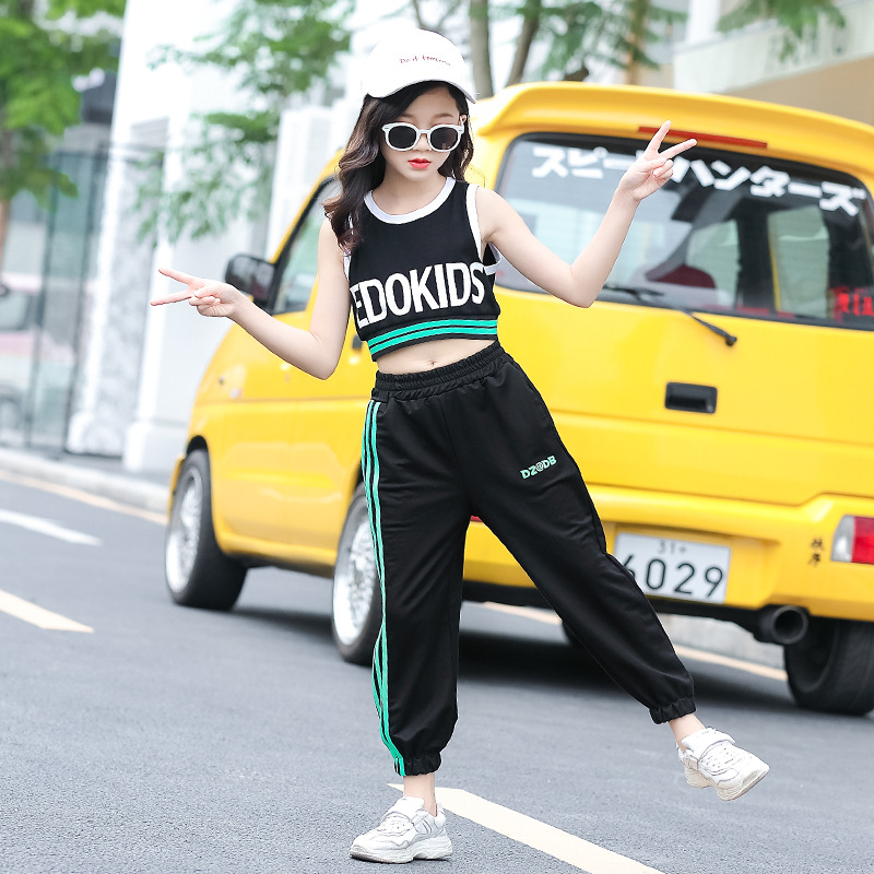 Girls Big Kids Summer Suit New Girl Western Style Navel Blouse Vest Two-piece Sports and Leisure - Image 3