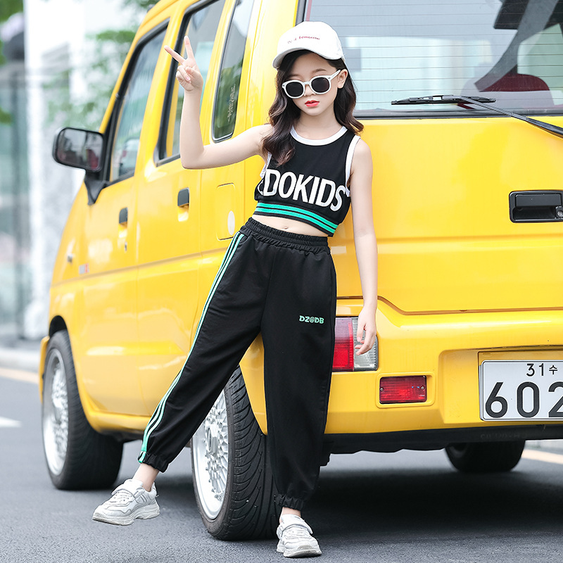 Girls Big Kids Summer Suit New Girl Western Style Navel Blouse Vest Two-piece Sports and Leisure - Image 4