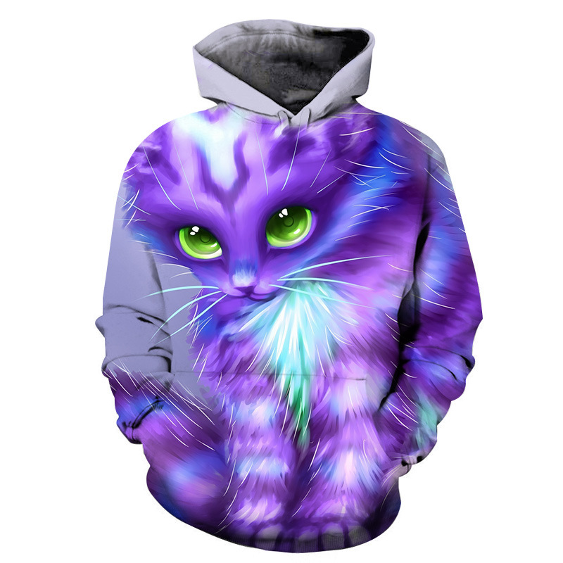 New Men's 3D Printed Lightning Cat Hooded Sweatshirt
