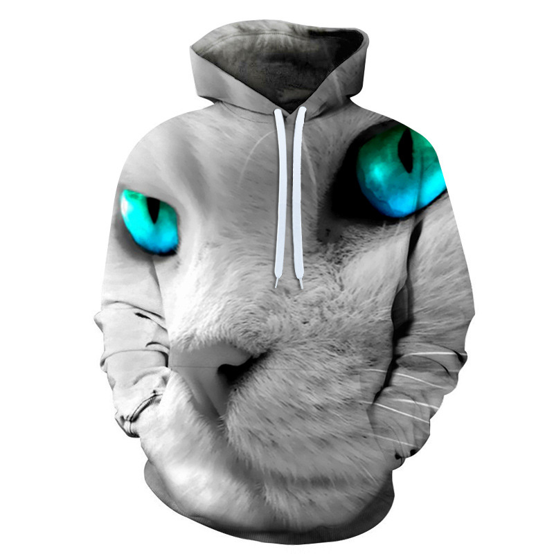 New Spring And Autumn Men's 3D Printed Black Cat Hooded Sweater