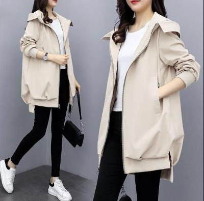 Loose Casual Hooded Mid-Length Trench Coat