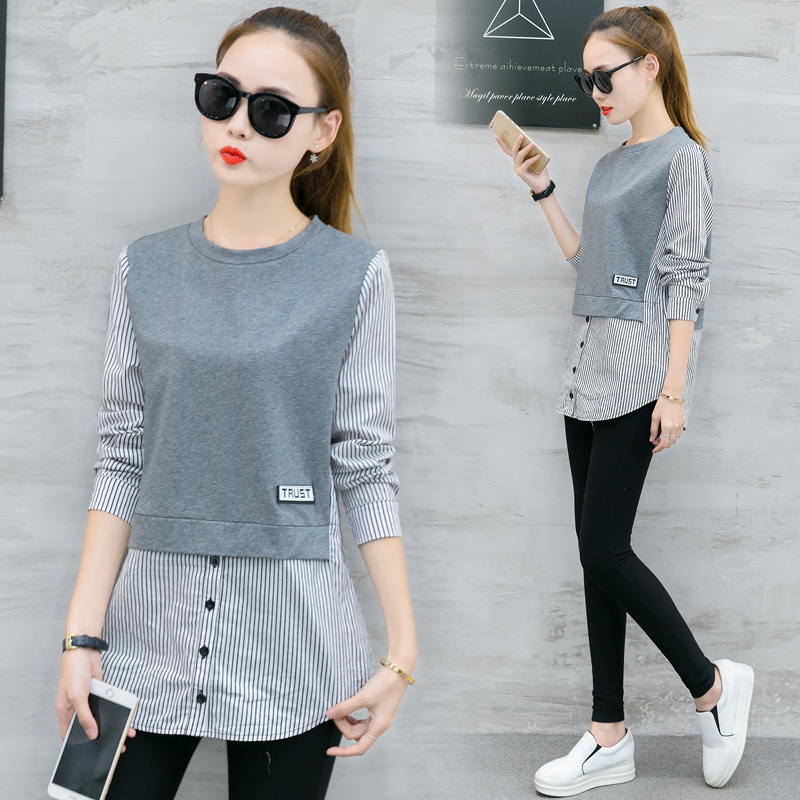 Spring Women's New Korean Style Stitching Long-Sleeved Shirt