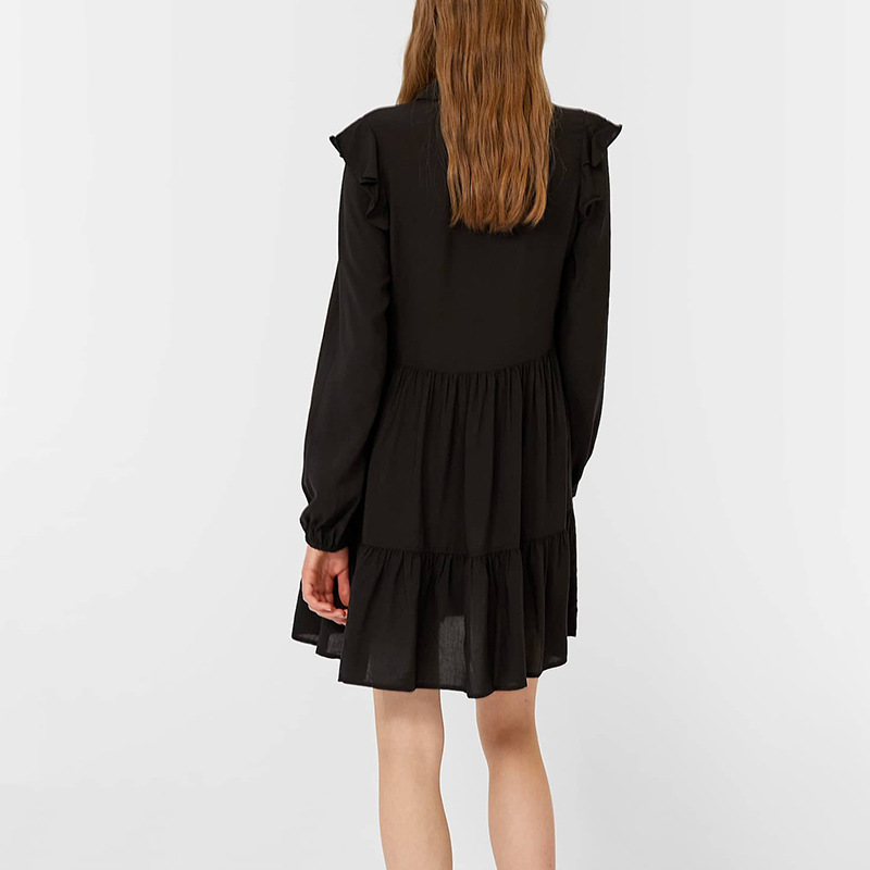 Loose solid color lapel high waist chiffon dress