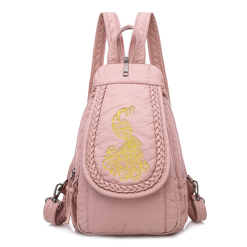 Title 2, Ladies Washed Embroidered Floral Leather Backpack