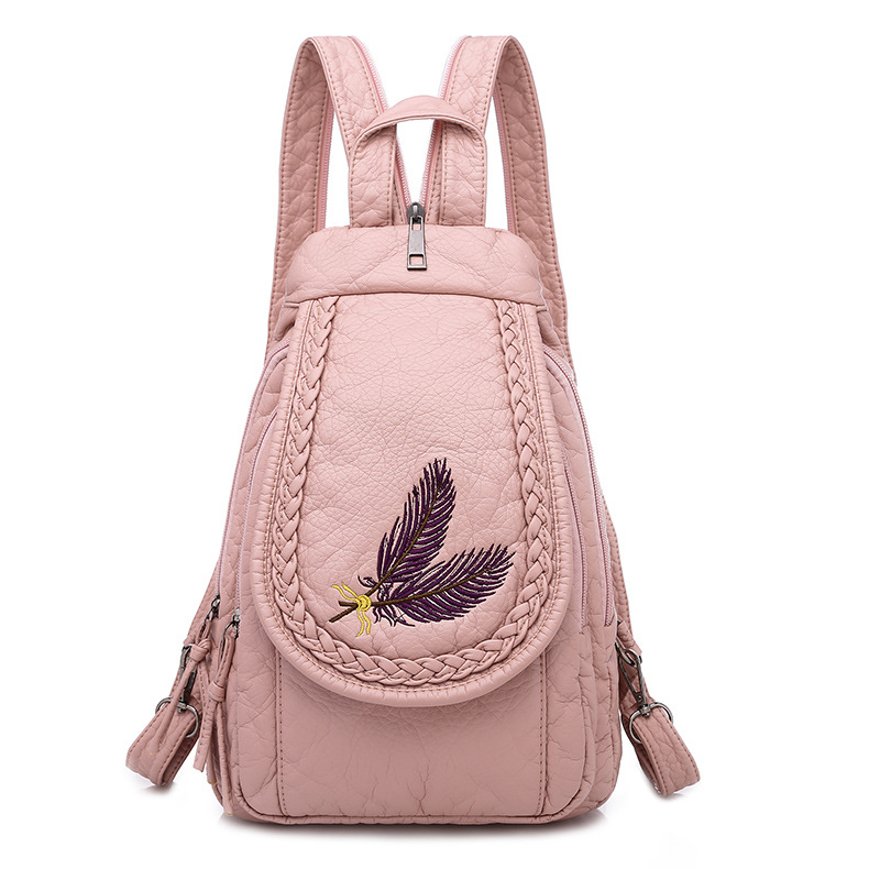 Title 3, Ladies Washed Embroidered Floral Leather Backpack