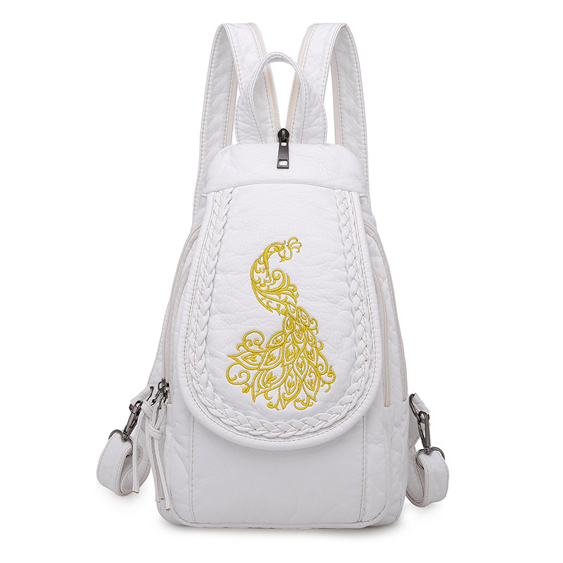 Title 5, Ladies Washed Embroidered Floral Leather Backpack