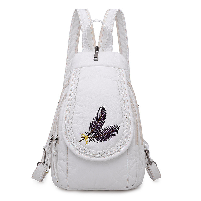 Title 4, Ladies Washed Embroidered Floral Leather Backpack