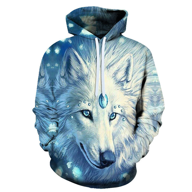 Animal Wolf 3D Digital Printing Men's And Women's Loose Sports Hoodie Sweater