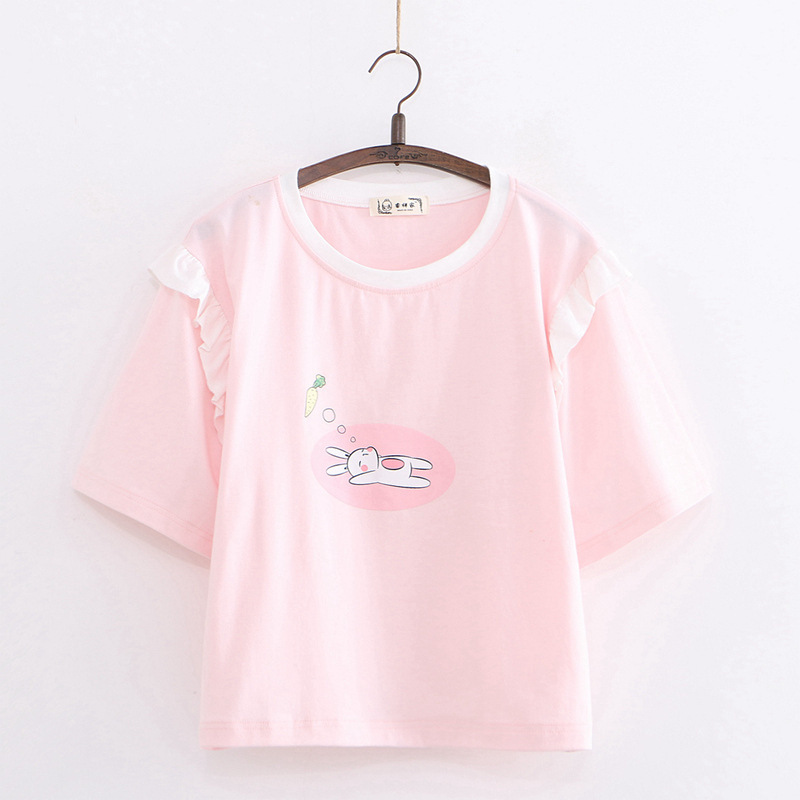 Summer New Cute Round Neck Short Sleeve Top