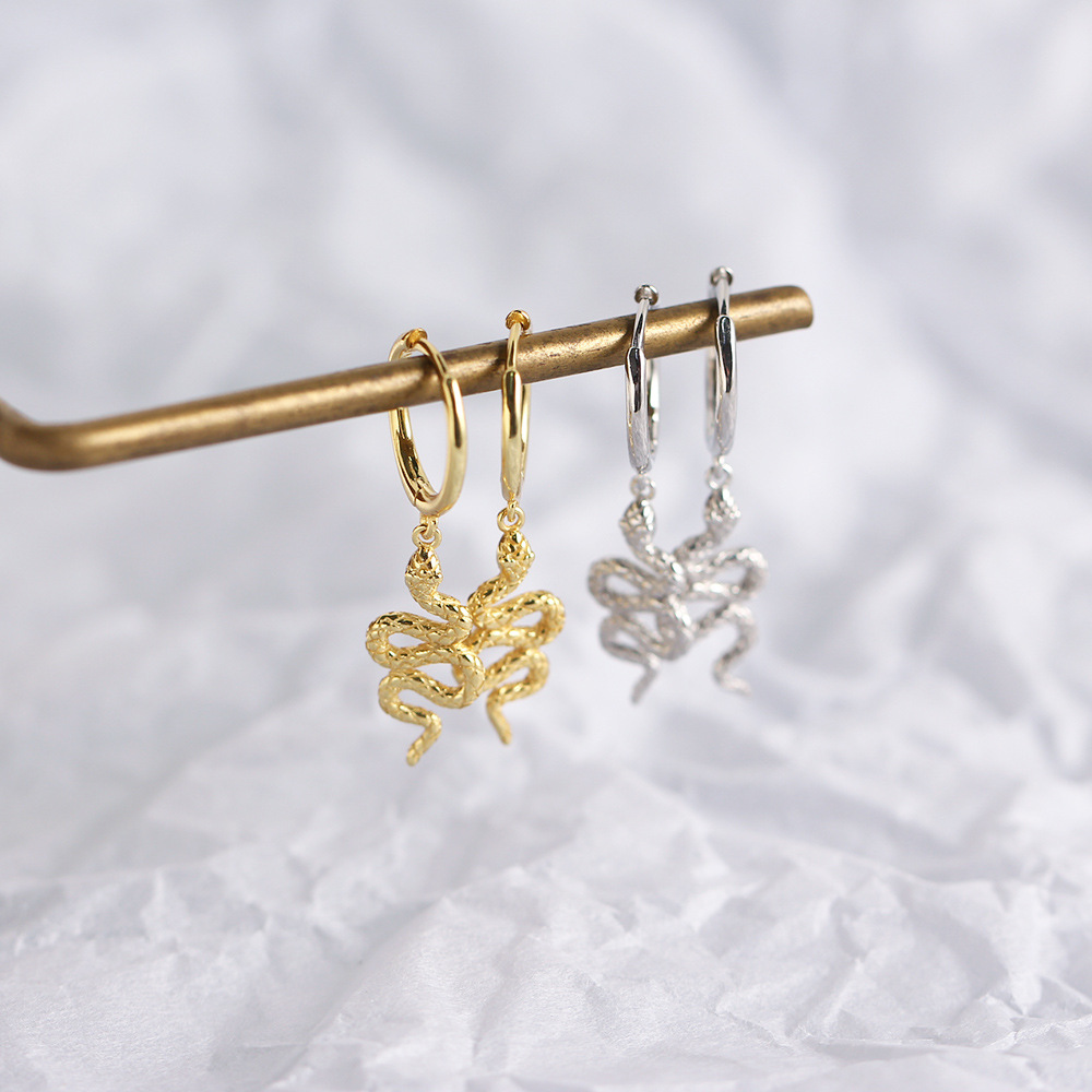 Irregular Golden Tassel Pleated Snake Earrings Earrings