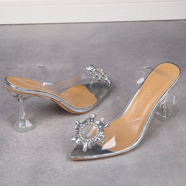 Fashion  Fish Mouth Pointed Toe Caps Transparent Stiletto High Heels