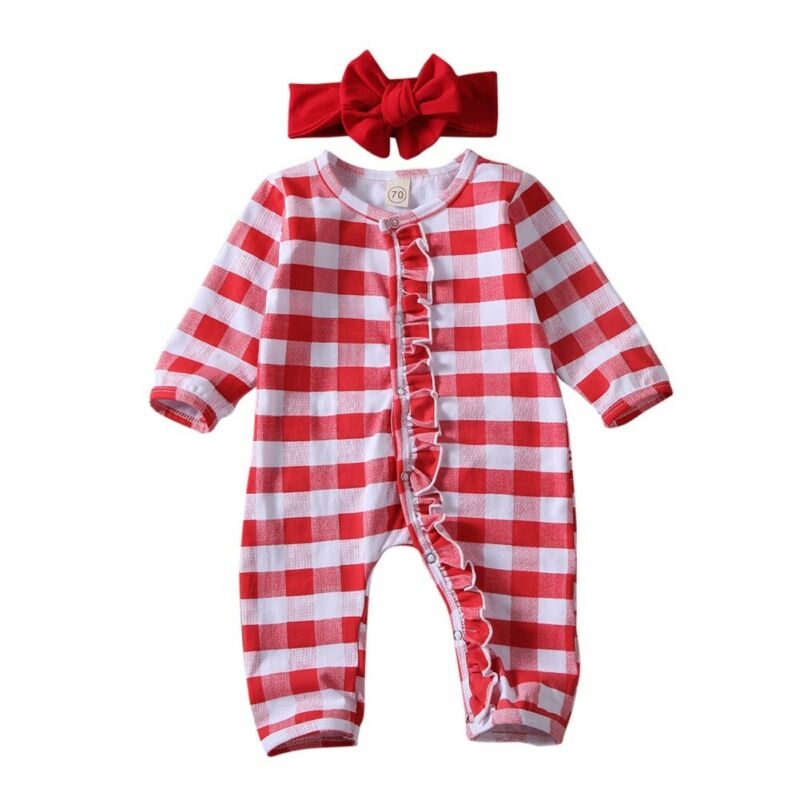 Ruffled Pajamas Red Plaid One-piece