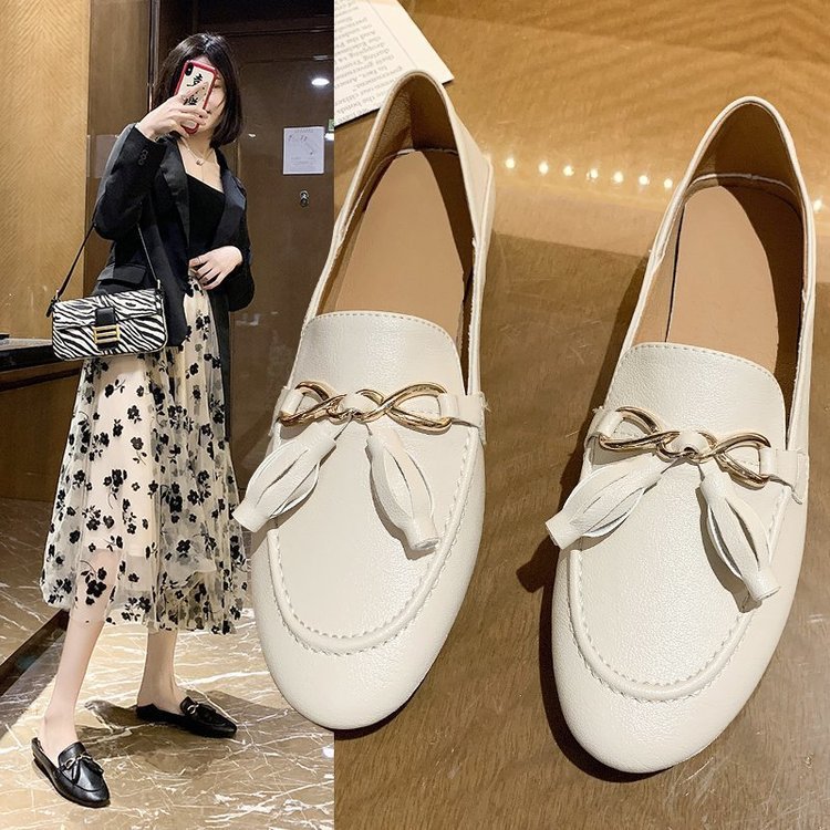 New Korean Version Of Sweet Bow Tie Two-Wear Single Shoes Mid-Mouth Flat-Bottom Lazy
