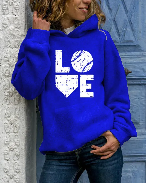 Animal Print Round Neck Hoodie - Blue