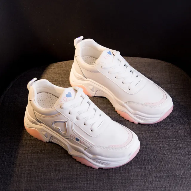 Sneakers Girls Student's Sponge Cake Platform Daddy Shoes Running Lace up Shoes Pink - Shop at LoveMi