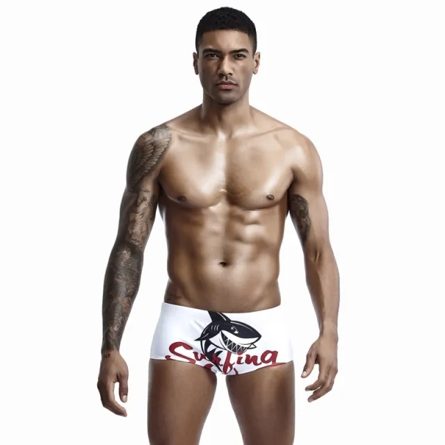 Beach Surfing Shark Print Swimming Trunks Red - Shop at LoveMi