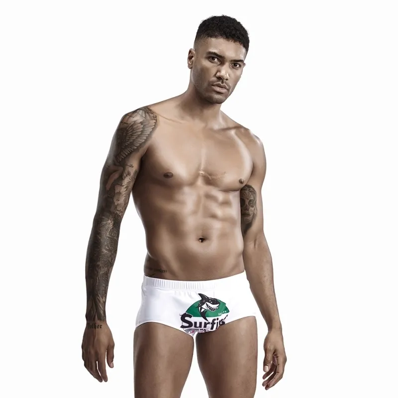 Beach Surfing Shark Print Swimming Trunks - Green
