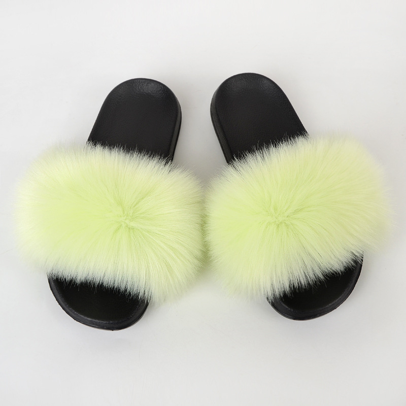 Faux Fox Fur Slippers Women Non Slip Plush Slippers Avocado 38Or39 - Shop at LoveMi