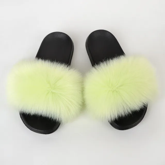 Faux Fox Fur Slippers Women Non Slip Plush Slippers Avocado 36Or37 - Shop at LoveMi