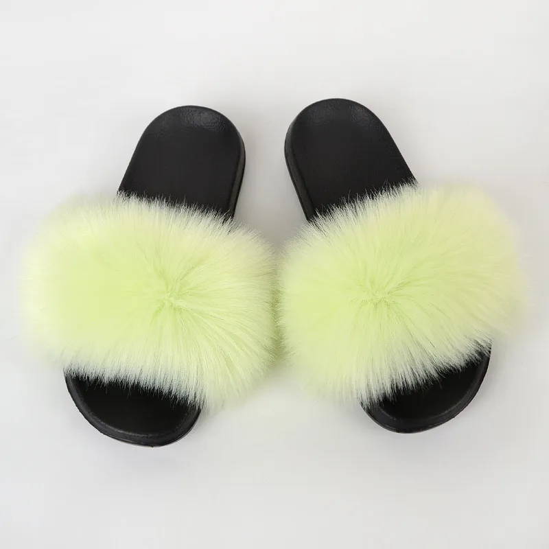 Faux Fox Fur Slippers Women Non Slip Plush Slippers - Avocado-40Or41